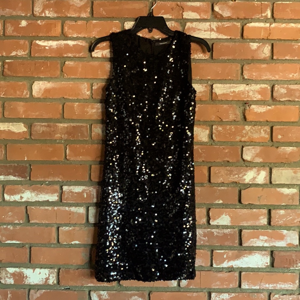 Tahari Sequin Sleeveless Little Black Dress Sz. 2